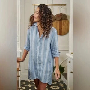 Frank & Eileen Hunter Blue Multi Stripe, Classic Linen Medium B1065